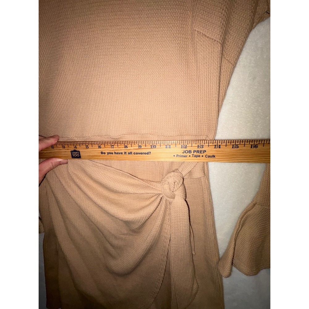 Hello Molly You for Me Beige Waffle Knit Wrap Mini Dress Bell Sleeve US 6/M NEW - Picture 11 of 12